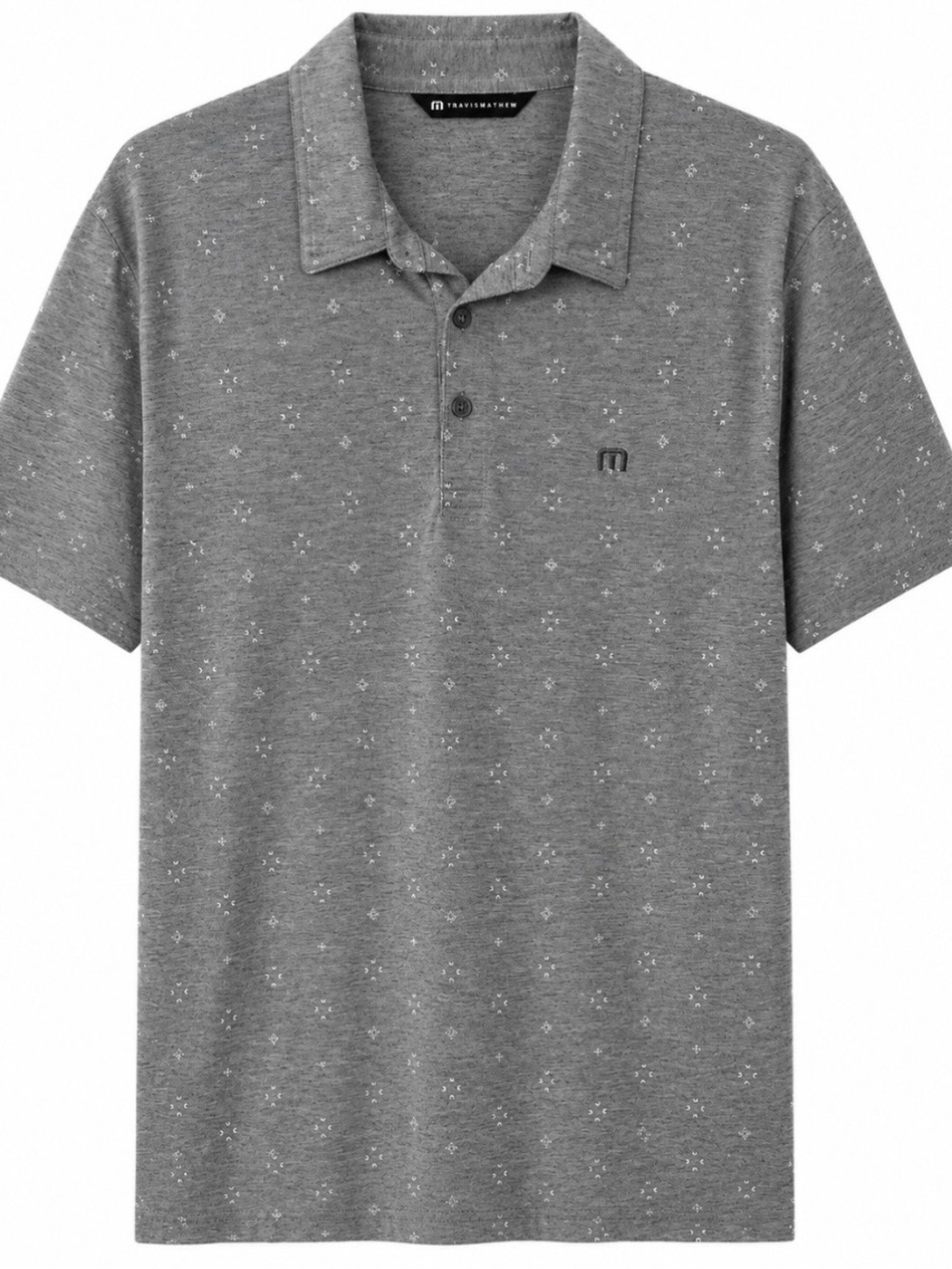 Travis Mathew Heather Gray Geo Print Performance Polo Golf Top L Gorpcore